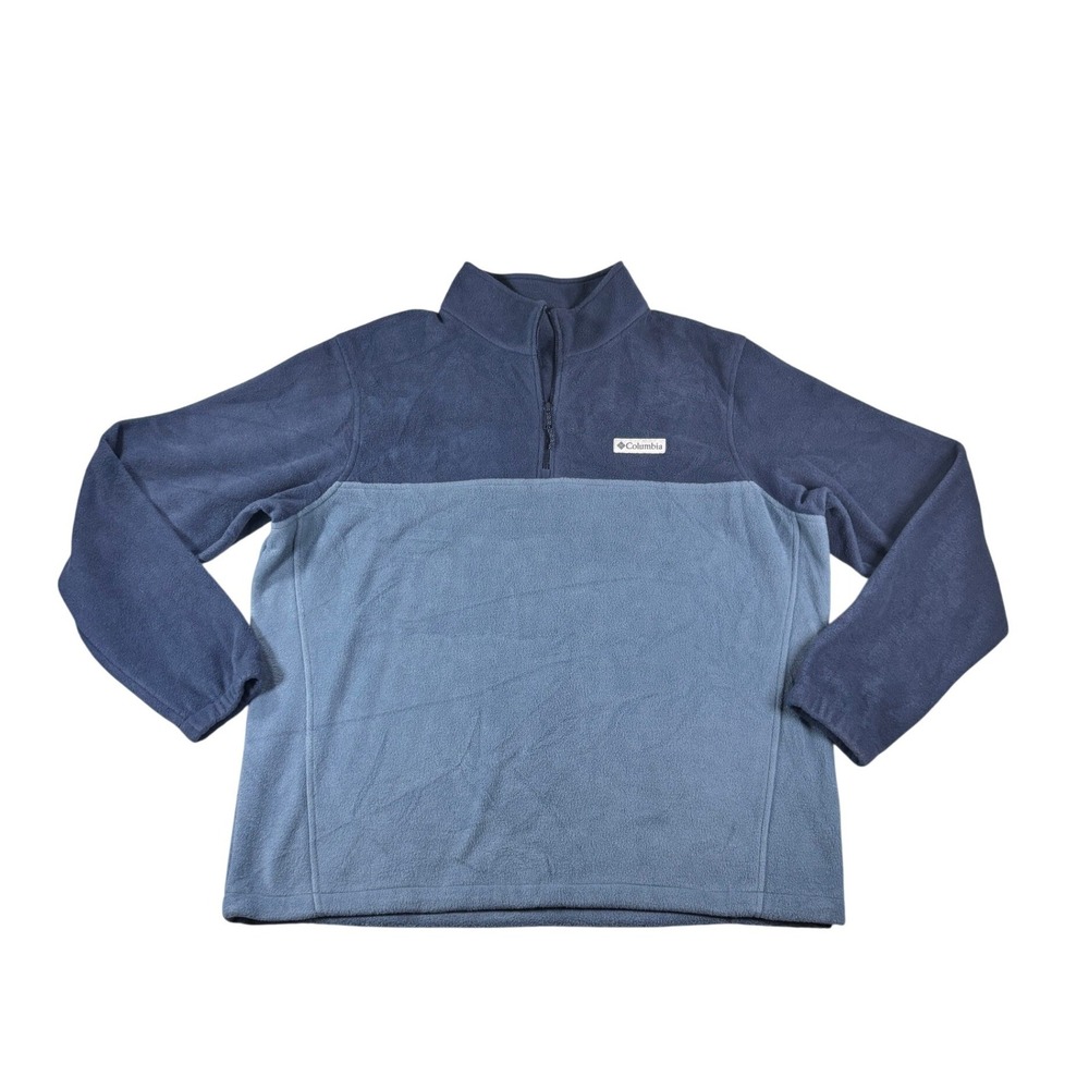 Columbia Mens XL Fleece Pullover Quarter Zip Blue Colorblock Midweight Sweater